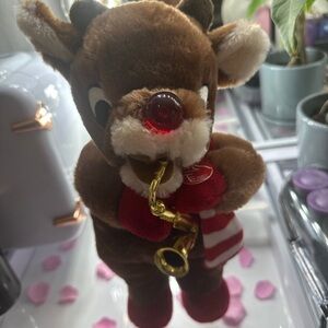 Brown Reindeer Plush with Red Nose and Scarf